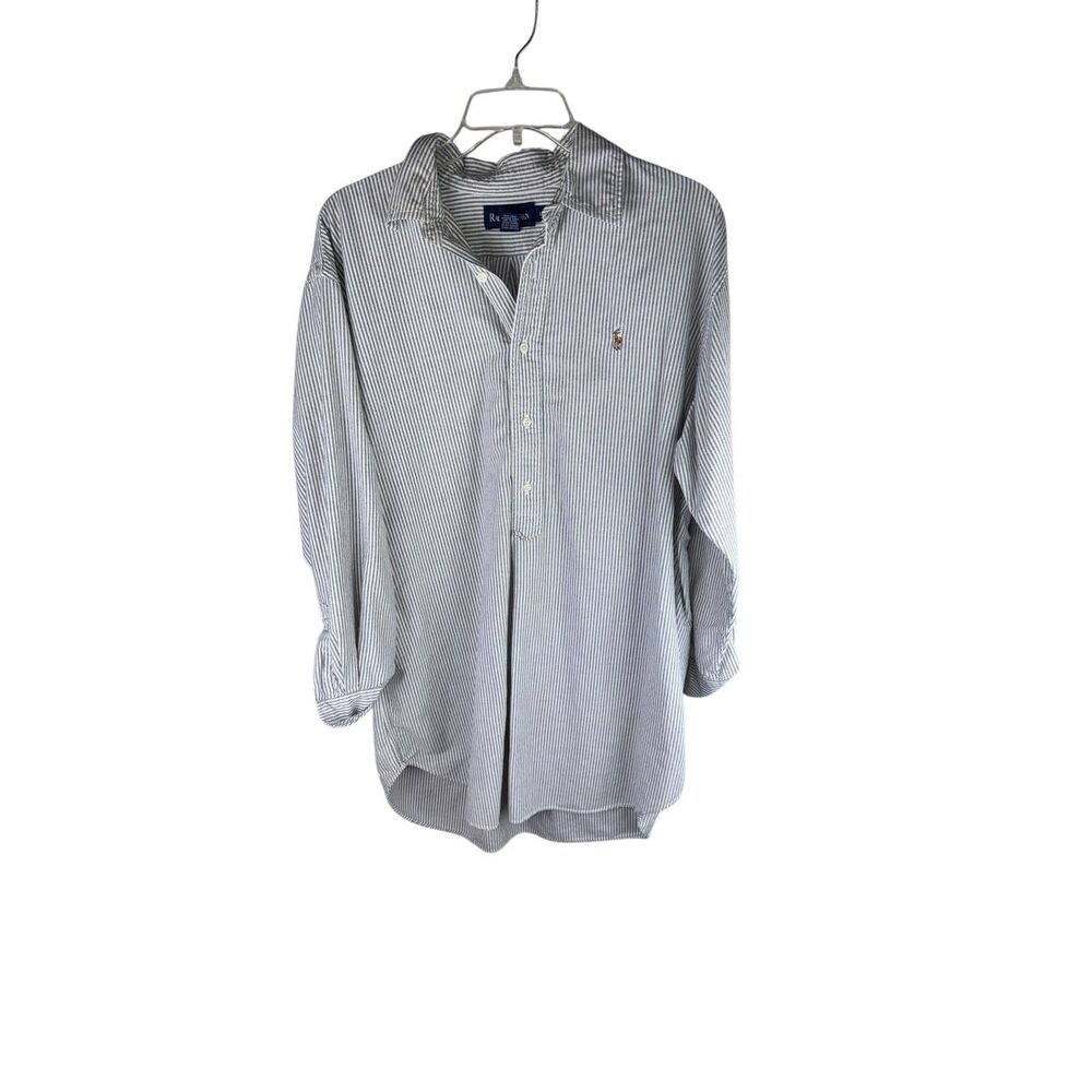 Ralph Lauren Womens Striped Nightgown Sleep Shirt Size L Gray Colored Pony